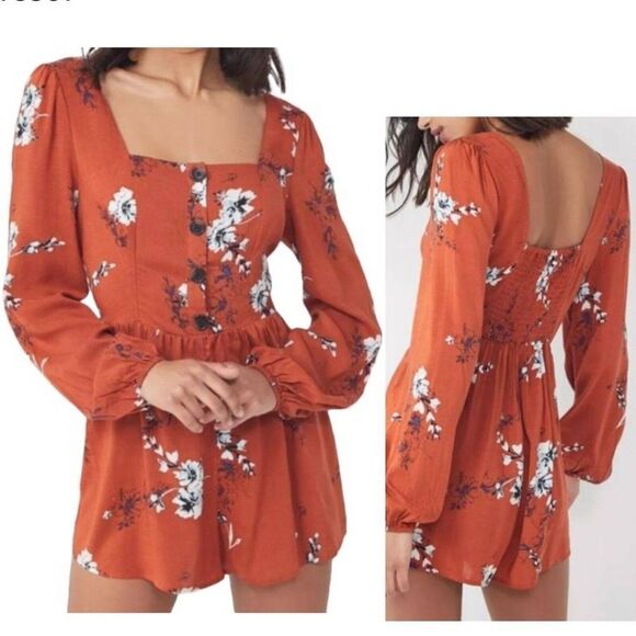 Urban outfitters Paulina orange floral jumpsuit medium - Picture 1 of 8